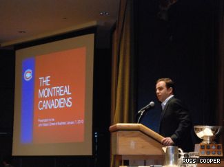 Habs’ owner Geoff Molson speaks to competitors at the live competition Jan. 7 in the Grand Salon of the Queen Elizabeth Hotel. 